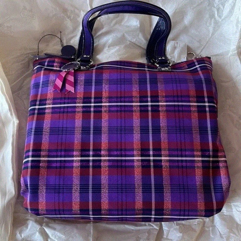 Coach Poppy Tartan Plaid Glam Tote Bag, New without Tag, Never worn - Picture 13 of 14